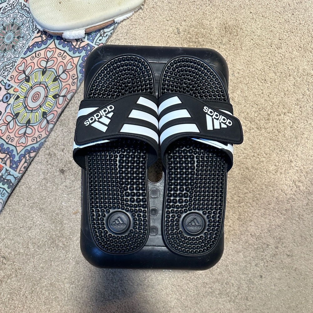 Adidas Black and White Slide Sandals